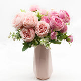 1 Peony Bouquet 5 Forks 9 Flowers Wedding Home Decor Artificial DIY Arrangement