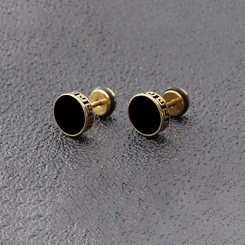 Round Shape Vintage Stud Earrings Titanium Steel Party Ear Jewelry Gift
