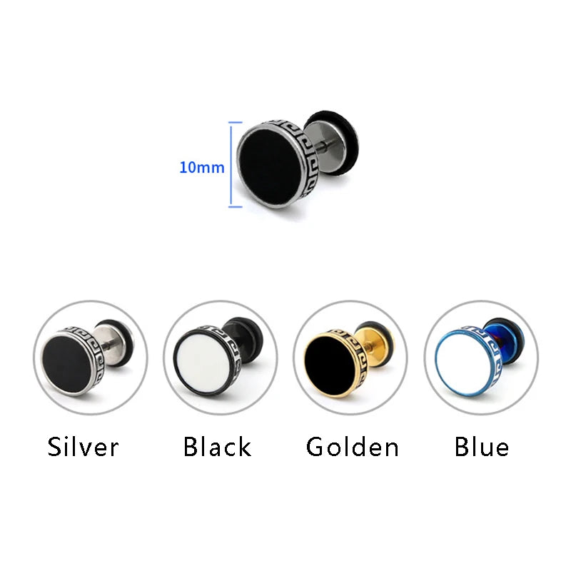 Round Shape Vintage Stud Earrings Titanium Steel Party Ear Jewelry Gift