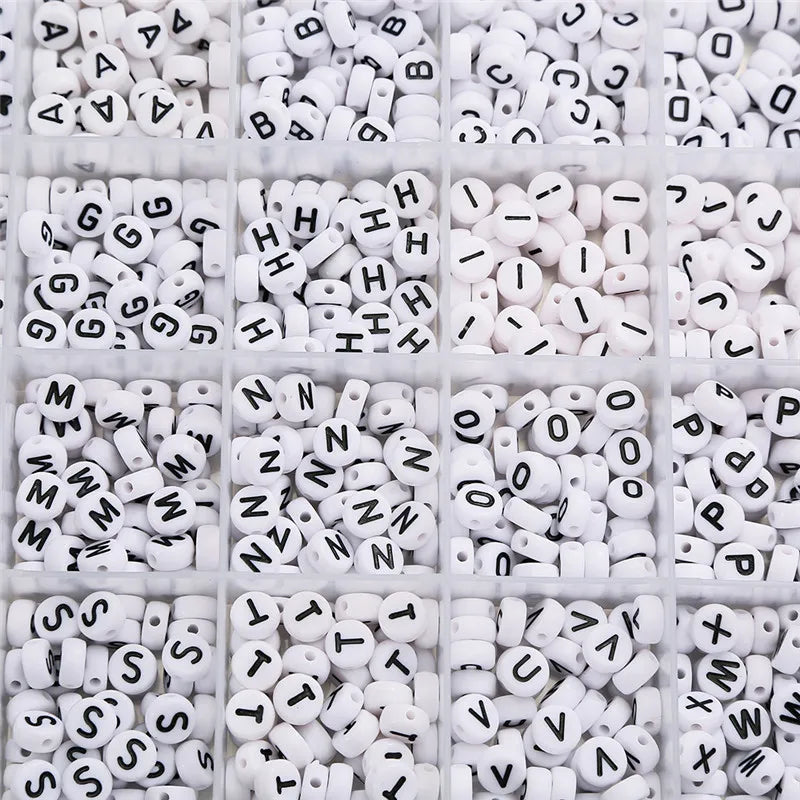 Resin Set Flat Round Letter English Alphabet Beads Box Diy Bracelet