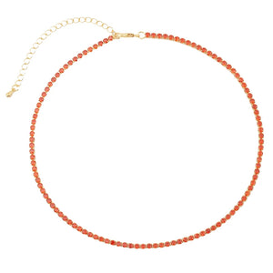Orange CZ Rhinestone Tennis Chain Choker Necklace for Women