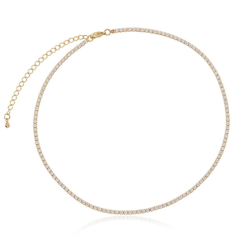 Orange CZ Rhinestone Tennis Chain Choker Necklace for Women