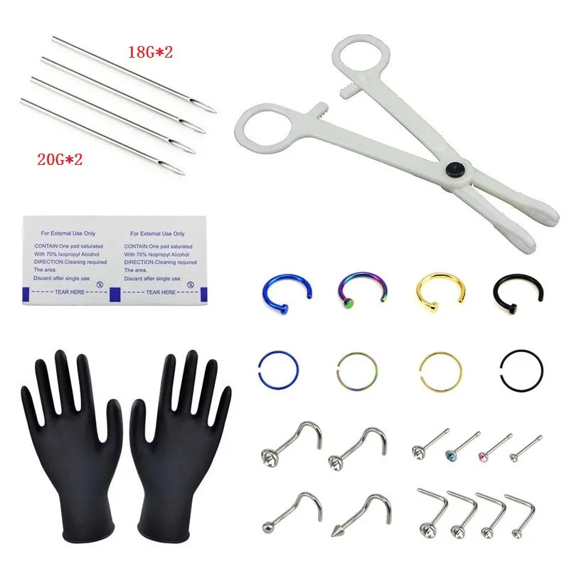 18G 20G Professional Piercing Kit Stainless Steel Body Jewelry