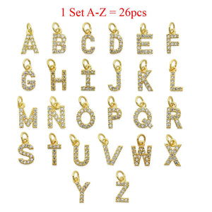 26pcs A-Z Letter Charms Initial CZ Pendants for DIY Necklace Bracelet