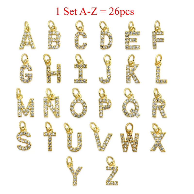 26pcs A-Z Letter Charms Initial CZ Pendants for DIY Necklace Bracelet