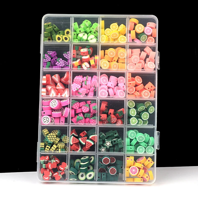 360pcs 24 Kinds Fruits Beads Mix Clay Beads Box DIY Charms Jewelry