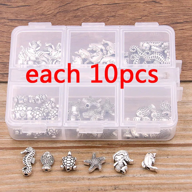 Marine Life Charms Kit for Jewelry Making with Box