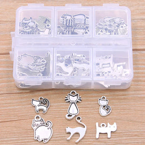 60Pcs/Lot 6 Styles Cat Charm Pendant Kit for DIY Jewelry Making