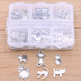 60Pcs/Lot 6 Styles Cat Charm Pendant Kit for DIY Jewelry Making