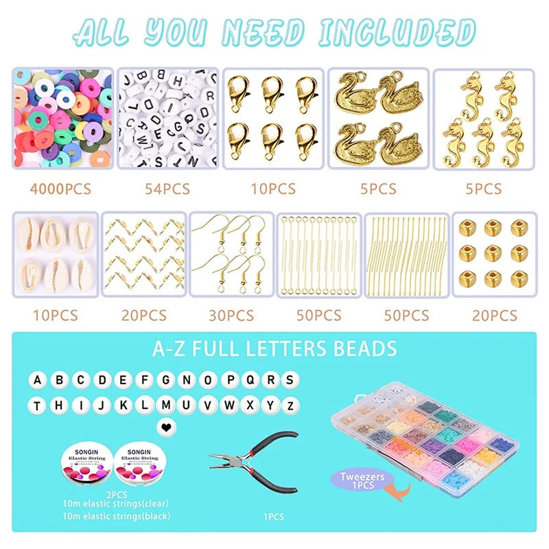 Polymer Clay Beads Kit, Round Spacer Beads for Bracelet Making