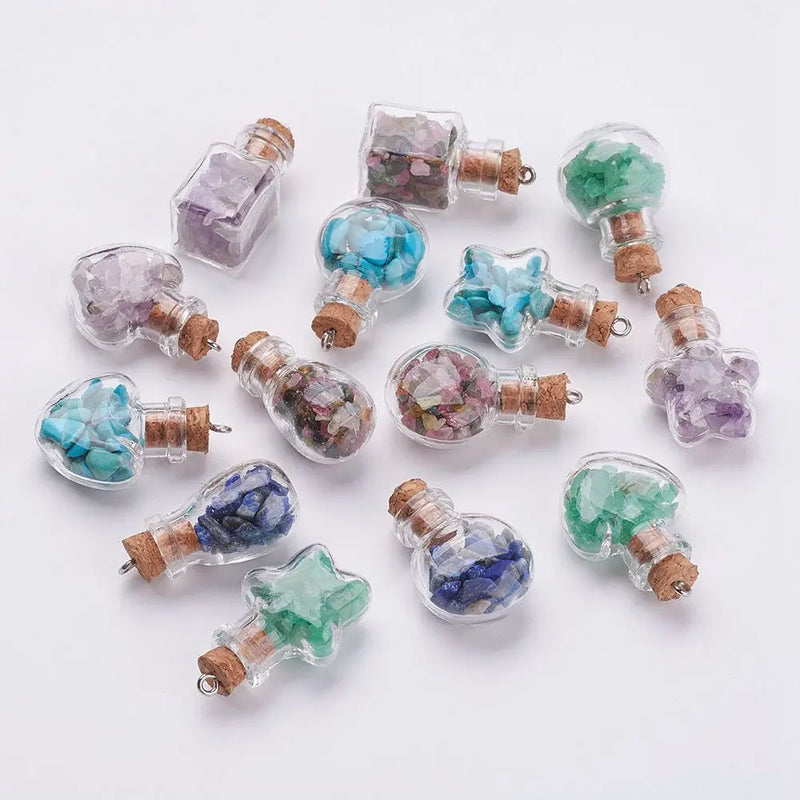Colorful Glass Wishing Bottle Decorations with Gemstone Chips