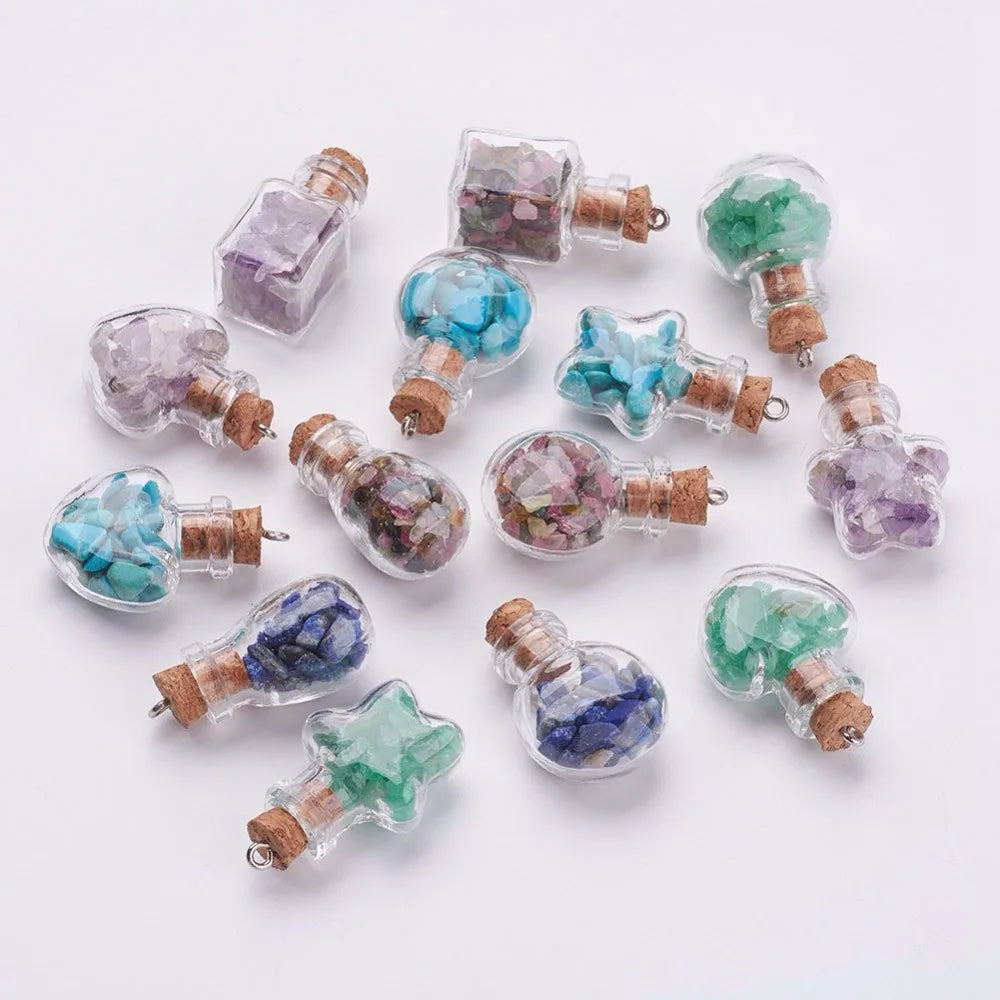 Colorful Glass Wishing Bottle Decorations with Gemstone Chips