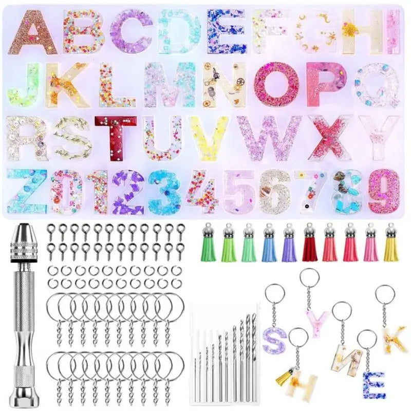 DIY Resin Mold Alphabet Number Pendants Silicone Mould Keychain Tool