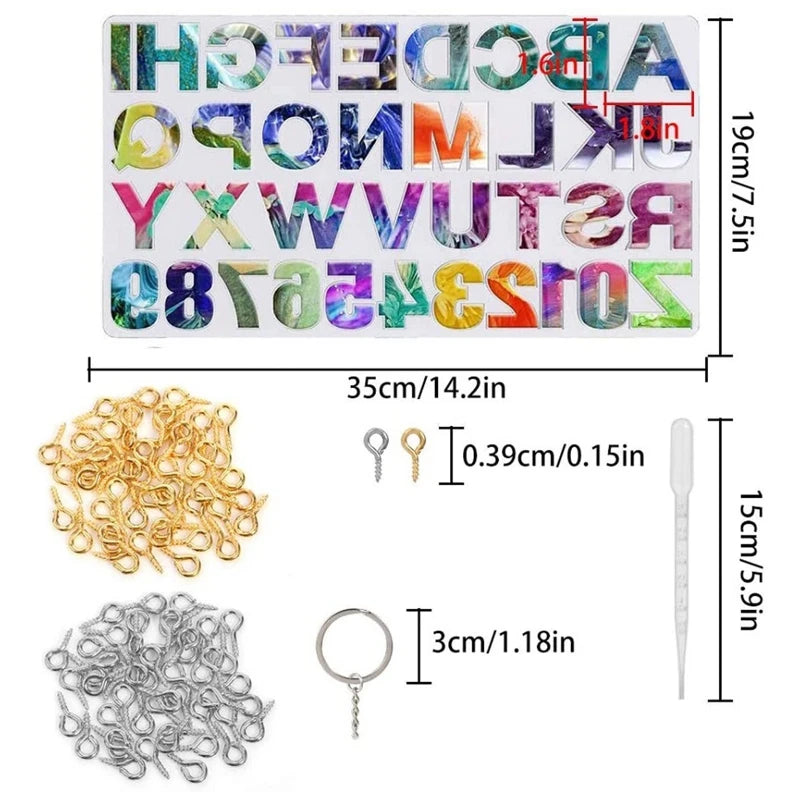 Crystal Epoxy Resin Mold Letter Number Keychain Silicone Mould