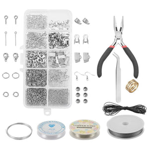 DIY Jewelry Making Kit with Jump Rings Clasps Pins Earring Hooks Bails and Tools