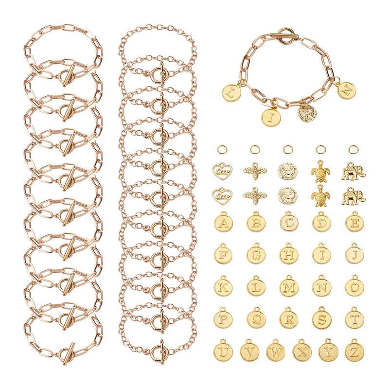 Golden Alloy Bracelet Making Kit with Chains and Pendants