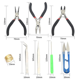 Jewelry Making Tools Set with Pliers, Tweezers, Scissors, Ring, Awl