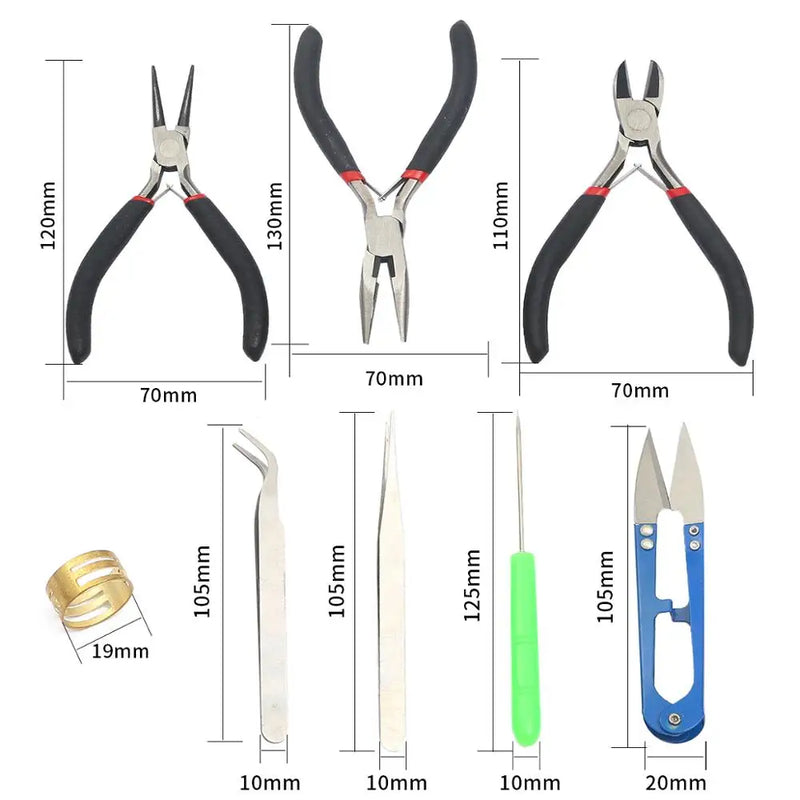 Jewelry Making Tools Set with Pliers, Tweezers, Scissors, Ring, Awl