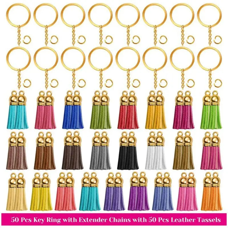 Key Chain Rings Pendants Leather Keychain Tassel DIY Crafts Jewelry Earrings