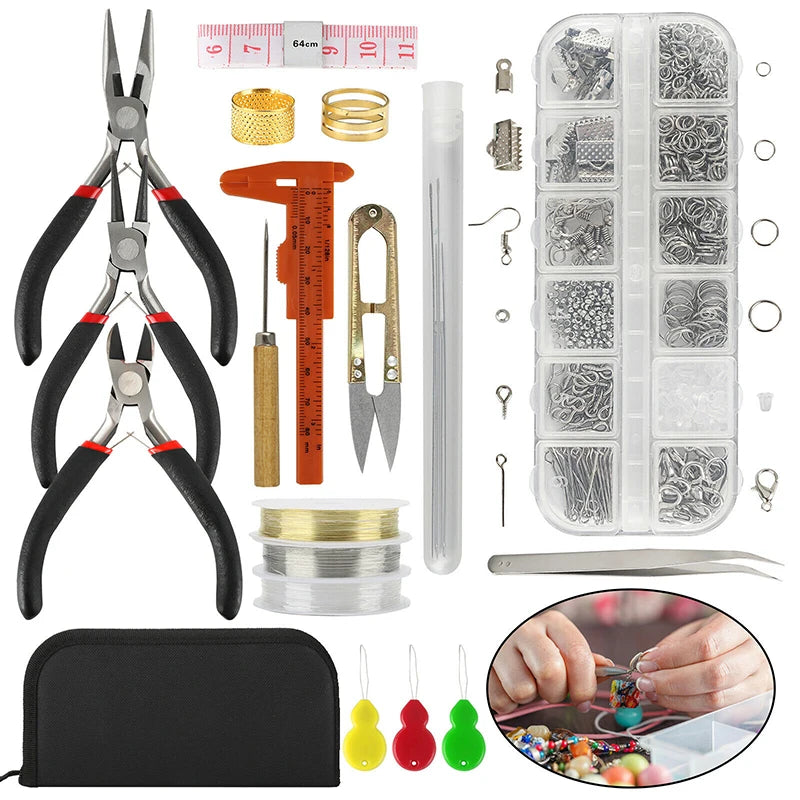 Metal DIY Jewelry Making Wire Kit: 12 Findings Beading Pliers Needles