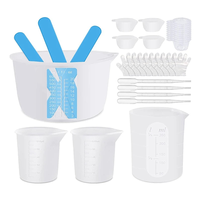 Silicone Resin Measuring Cups Kit 100Ml 250Ml 600Ml Resin Cup Dropper