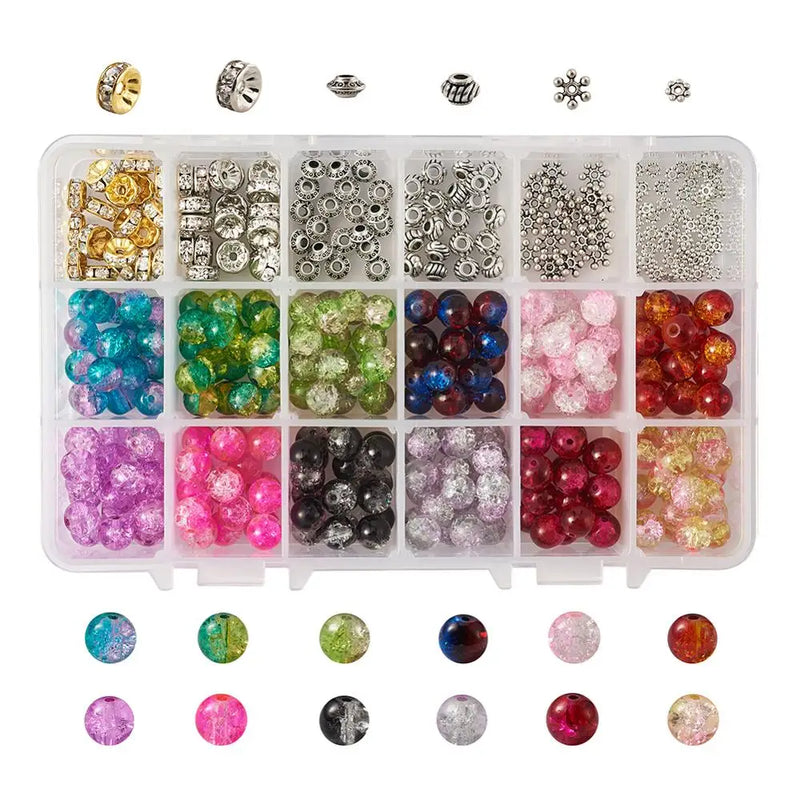 Crackle Glass Beads Metal Spacer Beads Elastic Thread DIY Tool