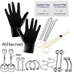 Body Piercing Kit with Forceps Needles Clamps Jewelry Set