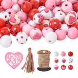Valentines Wooden Beads Kit with Heart Charms & Jute Cord