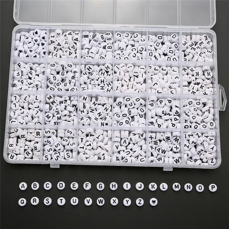 Flat Round Letter Resin Alphabet Beads Box for DIY Bracelet