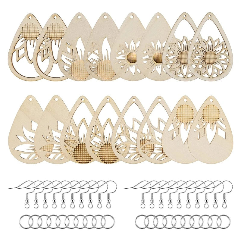 Wooden Earrings Jewelry Diy Sunflower Water Drop Set