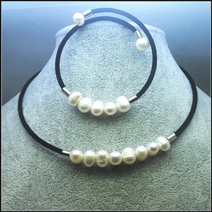 Fresh Water Pearl Choker Necklace Set with Bracelets