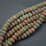 5x8mm Natural Unakite Matte Rondelle Spacer Beads