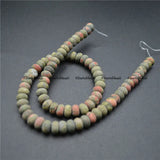 5x8mm Natural Unakite Matte Rondelle Spacer Beads