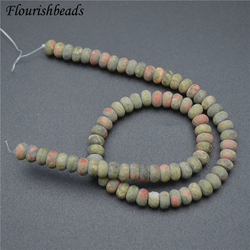 5x8mm Natural Unakite Matte Rondelle Spacer Beads