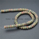 5x8mm Natural Unakite Matte Rondelle Spacer Beads