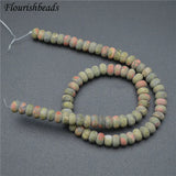 5x8mm Natural Unakite Matte Rondelle Spacer Beads