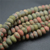 5x8mm Natural Unakite Matte Rondelle Spacer Beads