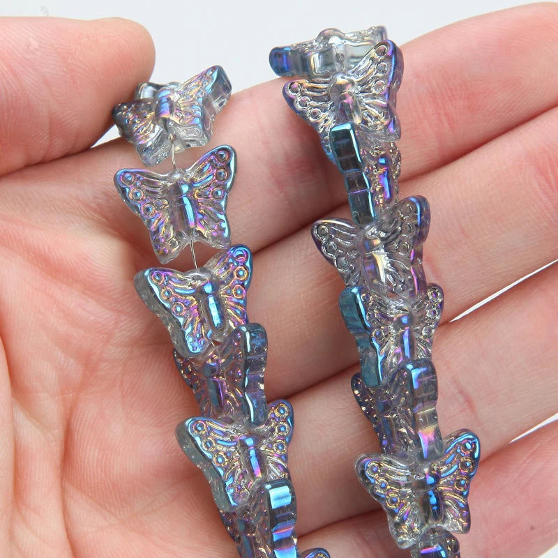 63PCS Butterfly Glass Bead Charms for Jewelry Making