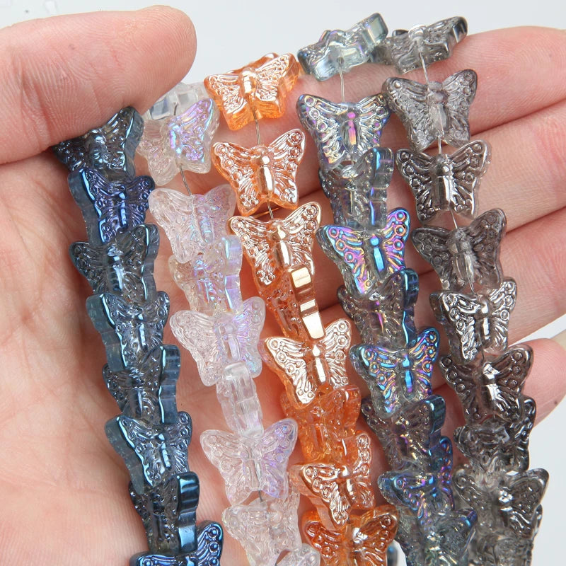 63PCS Butterfly Glass Bead Charms for Jewelry Making