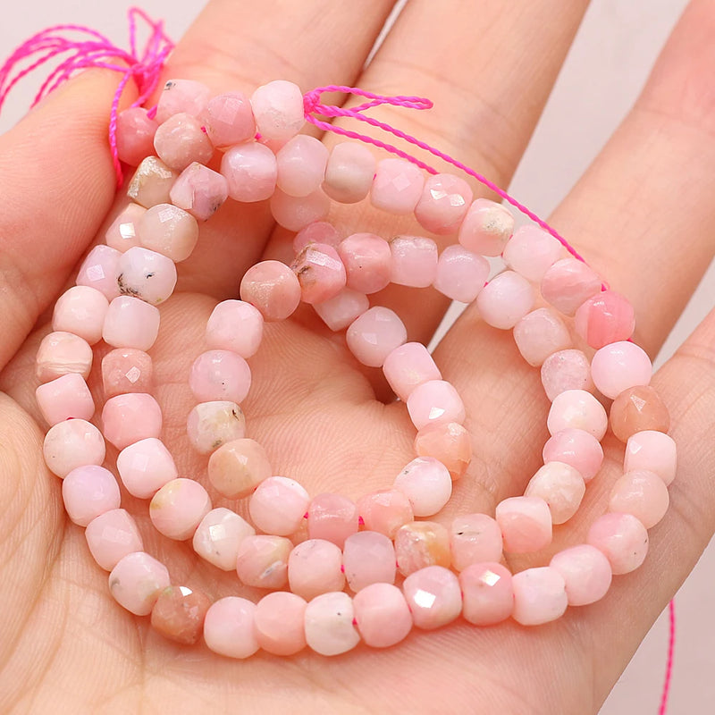 5mm Pink Opal Faceted Square Beads for DIY Jewelry Making
