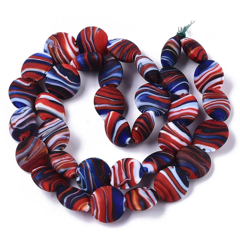 Colorful Frosted Lampwork Stripe Beads Flat Round Spacer Beads
