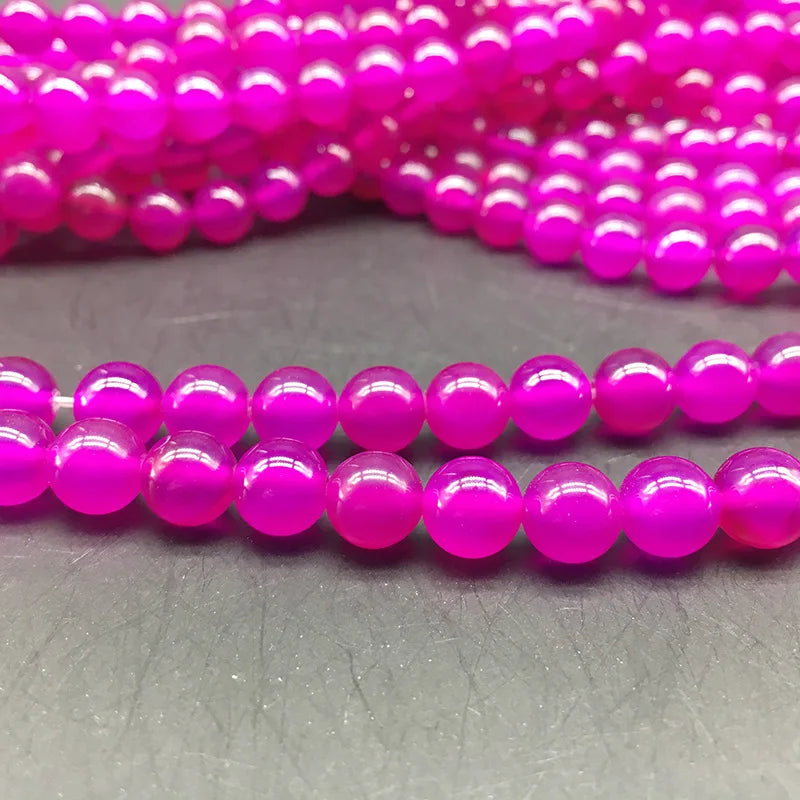 Hot Pink Agates Beads DIY 4-12MM Round Stone Beads Set