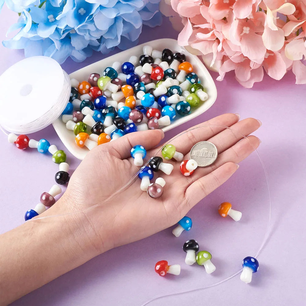 Strand Mushroom Lampwork Beads Mixed Loose Beads for DIY Jewelry Making