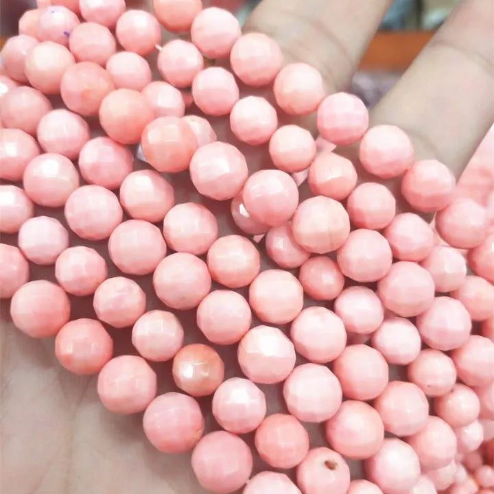 Pink Coral Beads Loose Faceted Ball 4MM 6MM Women Bracelets DIY Jewelry