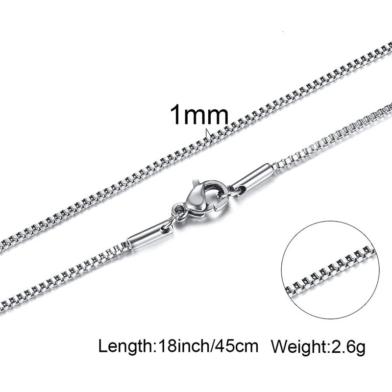 3mm Stainless Steel Box Chain Necklace Men 18-24 Inch
