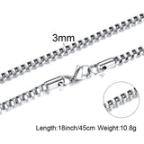 3mm Stainless Steel Box Chain Necklace Men 18-24 Inch
