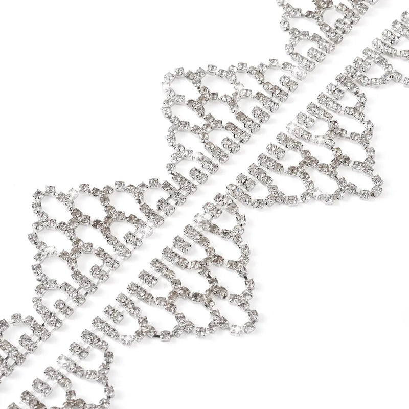 Glitter Platinum Flag Shape Iron Crystal Rhinestone Cup Chain Tassel Chain