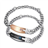 Stainless Steel Silver Couple Bracelets Link Chain Bangles for Women Men