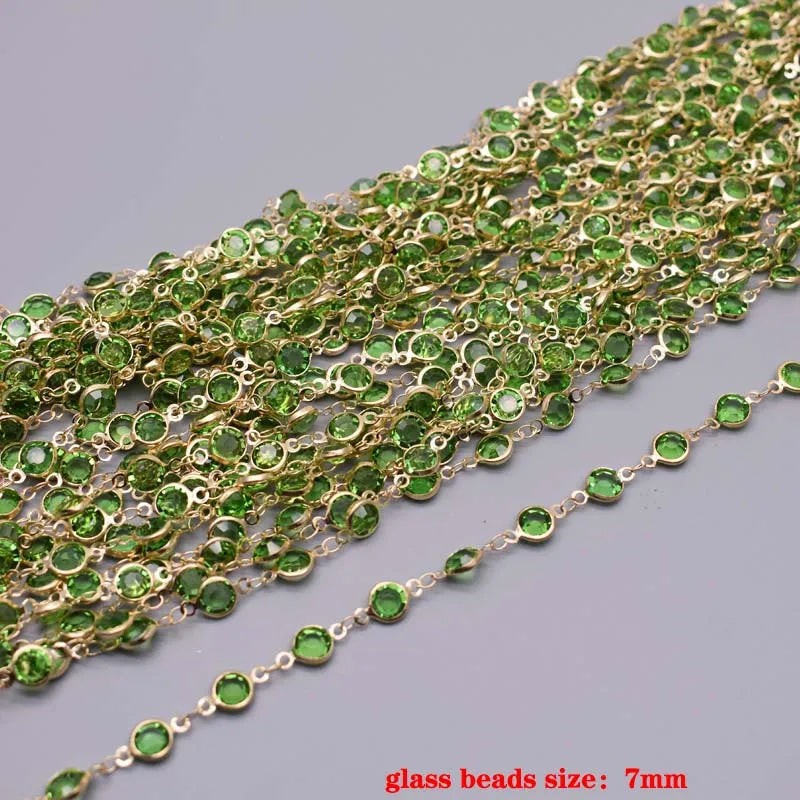 1m Green Crystal Beaded Chain for DIY Jewelry Making