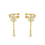 Flower-shaped Ear Cuff 24K Gold/925 Silver Clip Earrings Women